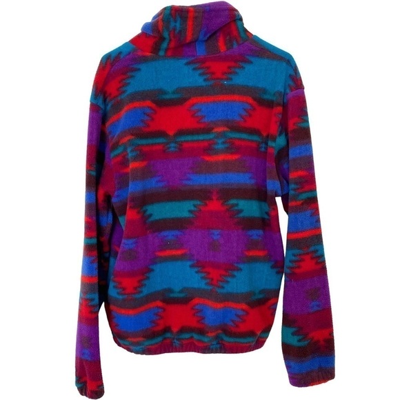 Vintage Little Big Horn Shirt Co Fleece Pullover Wild West Southwest Aztec Ikat - Picture 2 of 9